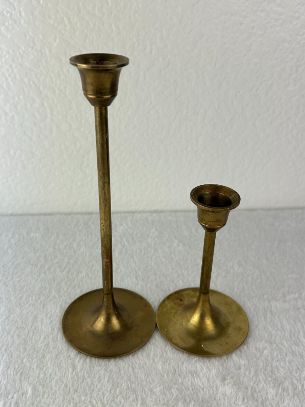 Vintage Set two brass gold tone candle sticks tulips design Retro decoration